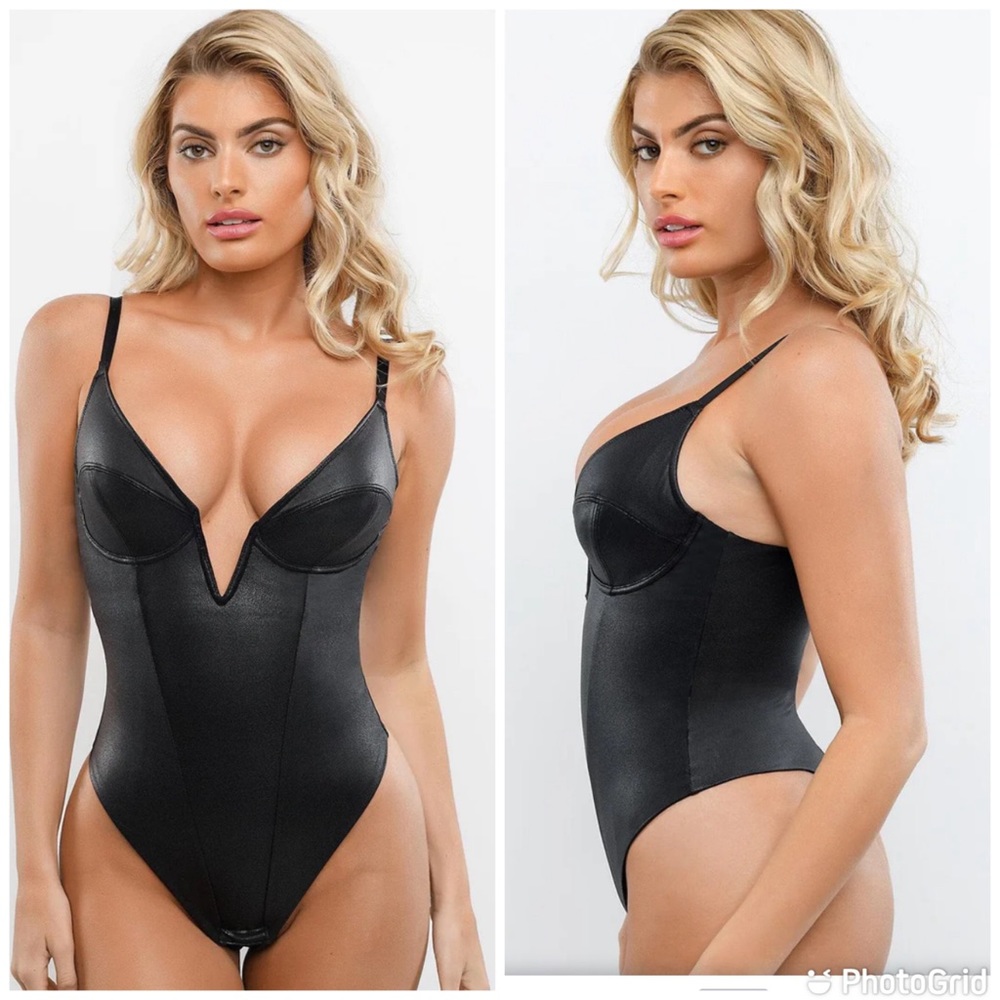NWT Popilush Built-In Shapewear Leather Bodysuit